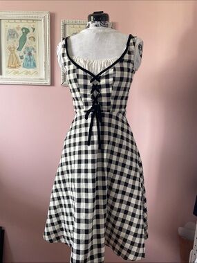 Collectif Black & White Gingham Milkmaid Dress